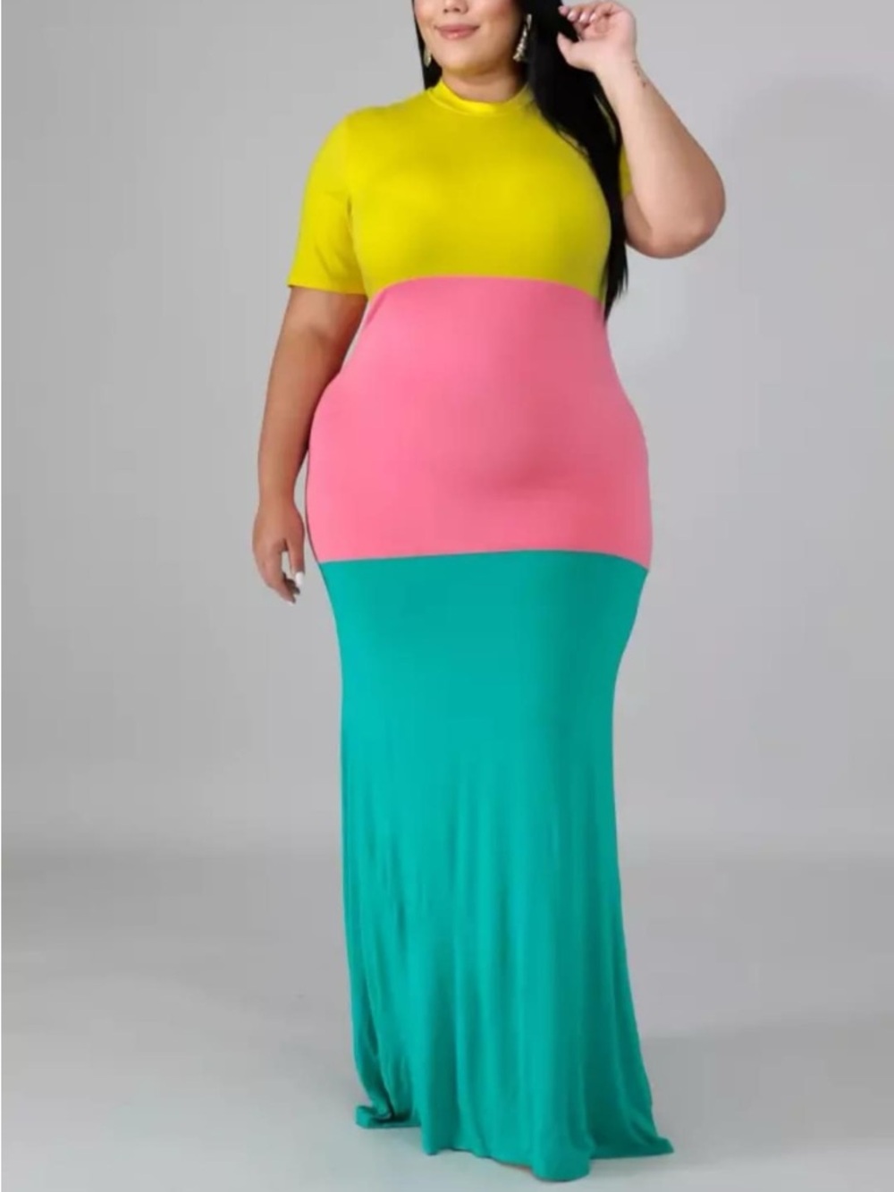 Colorblock Maxi Dress in Yellow, Pink & Teal